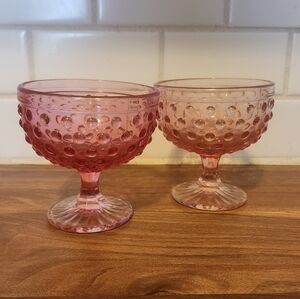 VTG Pink Depression Hobnail Glass/Sherbert Goblets-Set 2
